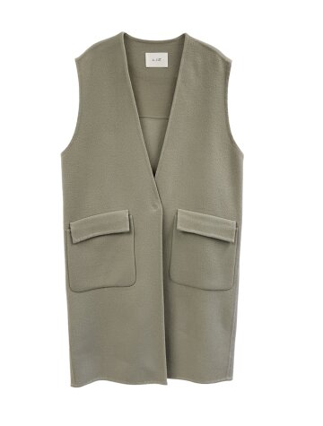 Handmade v-neck oversize wool vest_GRAY