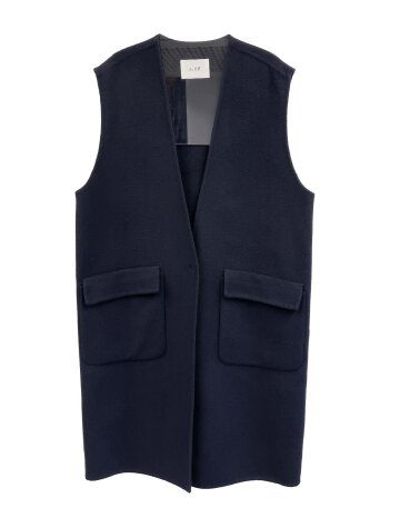 Handmade v-neck oversize wool vest_NAVY