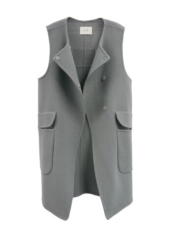 Handmade round double wool vest_CHARCOAL