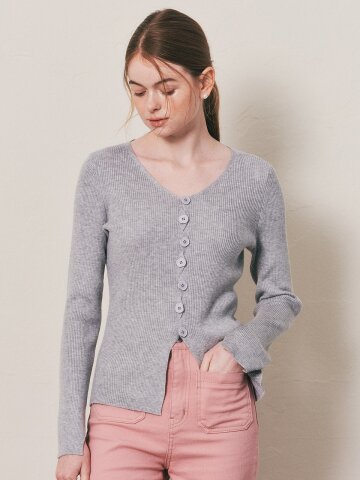 WD_Deep v-neck knit top_GRAY