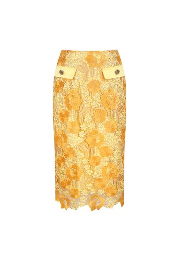 플로럴 레이스 버튼 포인트 스커트 