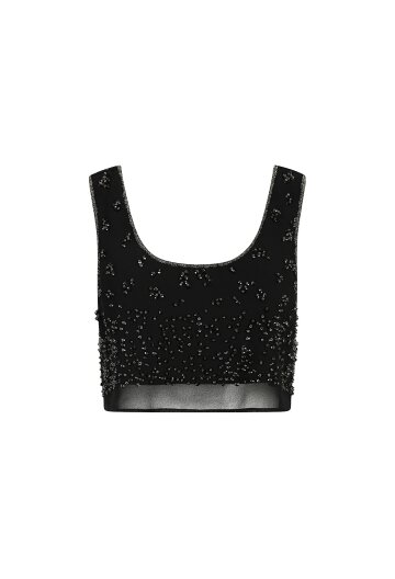 비즈 슬리브리스 크롭 블라우스 