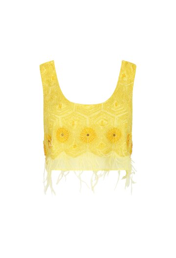 비즈 슬리브리스 크롭 블라우스 