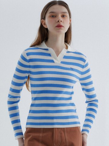 RVS Stripe Collar Sweater S/Blue