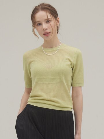 [한정특가]글램 시스루 라운드 반팔 니트_YGKT240401