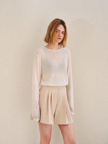 Semi Wide Two Tuck Short Pants (Beige)