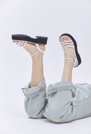 Ribbi Petite Ribbon Platform Sandals - Pale White