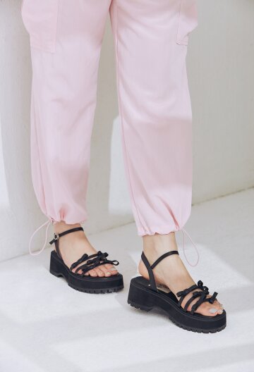 Ribbi Petite Ribbon Platform Sandals - Noir Black