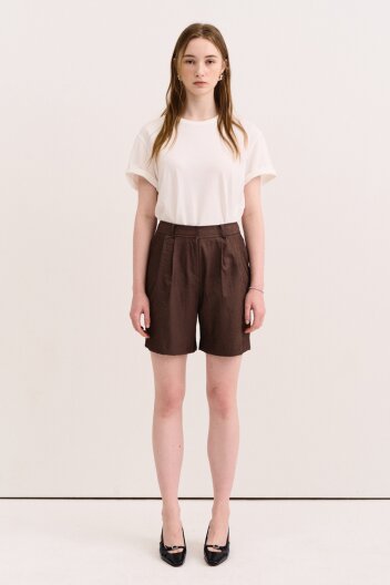 샤이니 클래식 하프팬츠_브라운