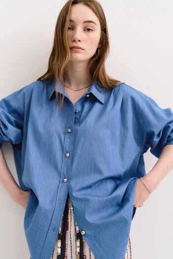 와이드핏 데님셔츠_블루