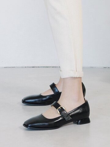 스퀘어 토 메리제인 플랫 올블랙 N-224/ABK