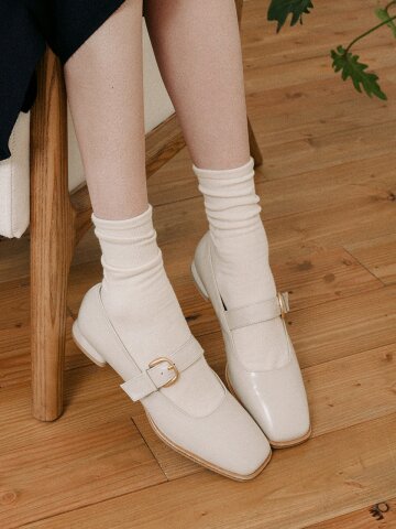 스퀘어 토 메리제인 플랫 베이지 N-224/BG