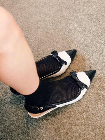 리본 스틸레토 키튼힐 크림&블랙 N-281/CR