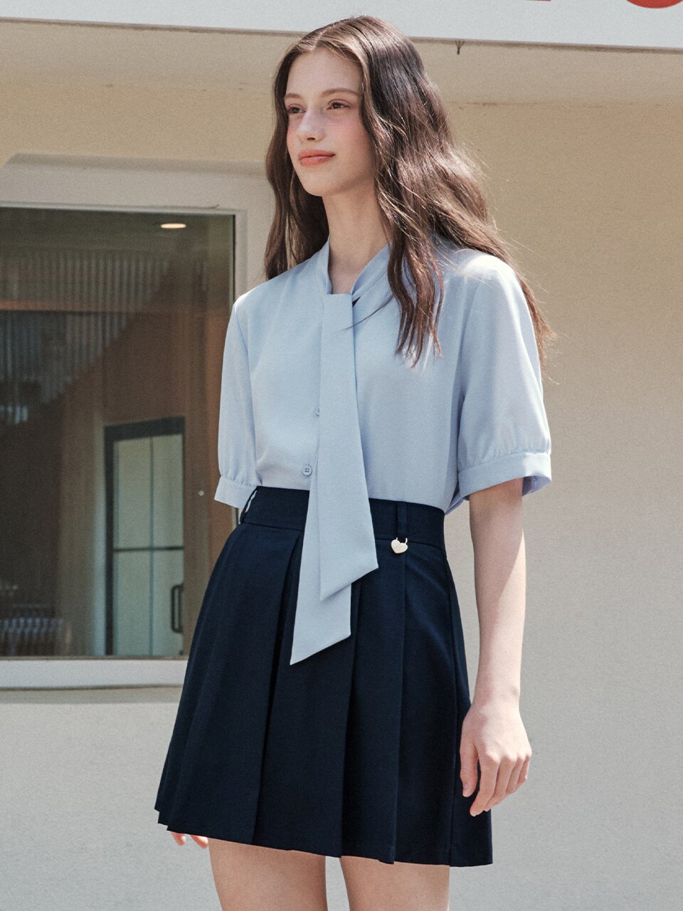 [7컬러] 반팔 타이 블라우스