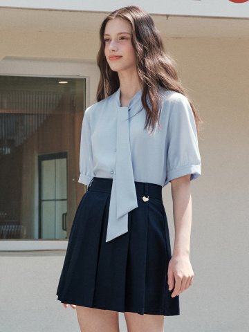 [7컬러] 반팔 타이 블라우스
