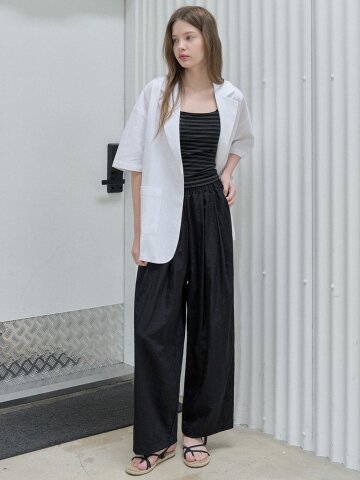 Linen Overfit Basic Tailored Jacket - White