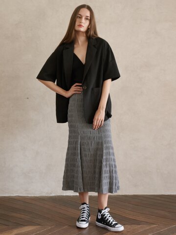 Linen Overfit Basic Tailored Jacket - Black