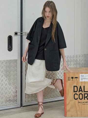 Linen Overfit Basic Tailored Jacket - Black