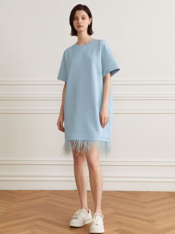 YY_Fringed loose-fit dress_BLUE