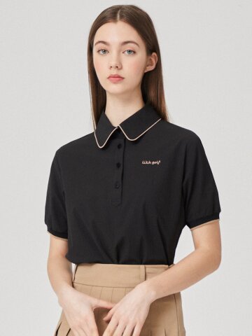 컬러 라인 텍스처 우븐 반팔 티셔츠 (블랙)_L4B1-TS02C