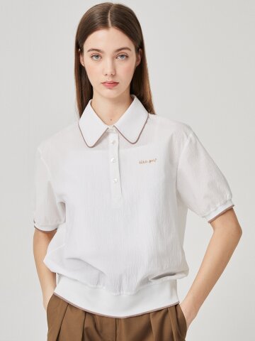 컬러 라인 텍스처 우븐 반팔 티셔츠 (화이트)_L4B1-TS02C