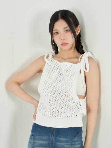 ribbon detail punching knit sleeveless_ivory