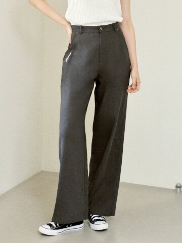 Soft Semi-wide Linen Pants (Charcoal)