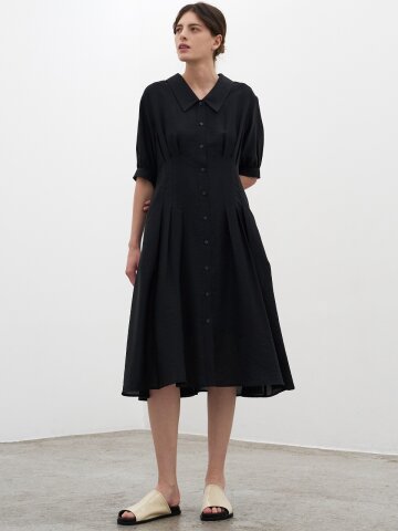 PIN-TUCK FLARE DRESS_BLACK