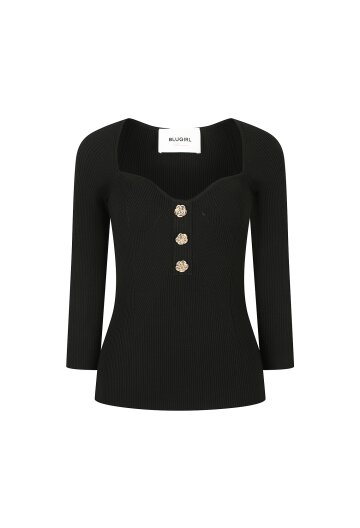 로즈 버튼 하트넥 풀오버 니트 