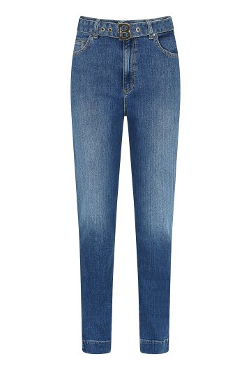 벨티드 스키니핏 데님 팬츠 