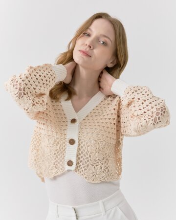 플라워 핸드메이드 크롭 니트 가디건 [스킨]