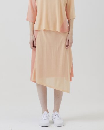 언밸런스 배색 스커트 [핑크]
