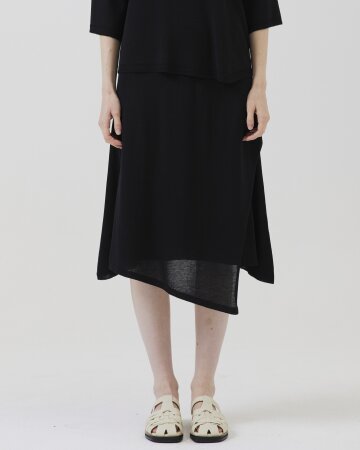 언밸런스 배색 스커트 [블랙]