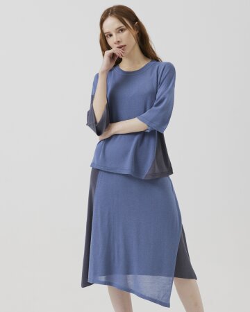 언밸런스 배색 스커트 [블루]