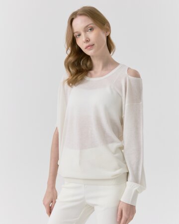 언밸런스 소매 니트 탑 [아이보리]