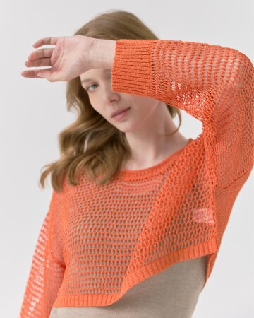 네트 크롭 니트  [오렌지]