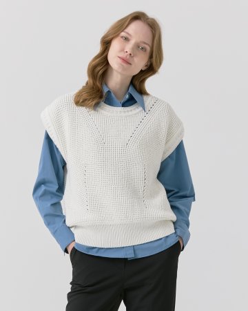 드랍 하찌 라운드 니트 베스트탑 [화이트]