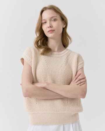 드랍 하찌 라운드 니트 베스트탑 [살몬]