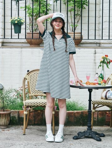 MET stripe collar summer dress green