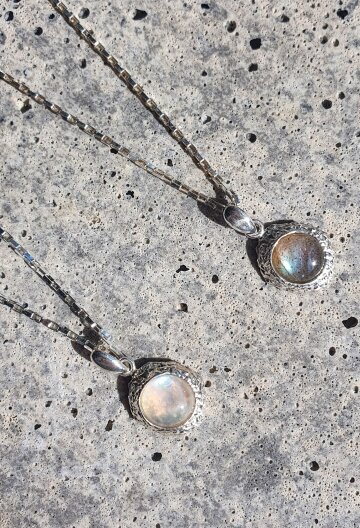 Labradorite, Moonstone Brick Moon Necklace