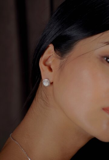 Labradorite, Moonstone Brick Moon Earring