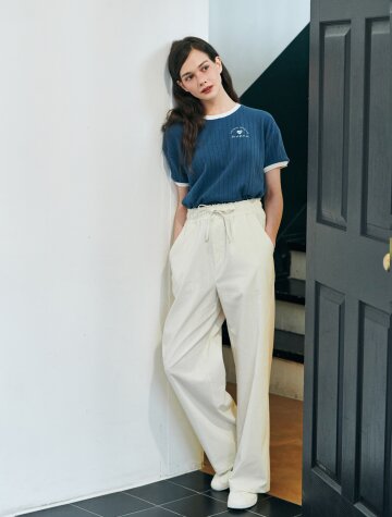 MET linen wide banding pants ivory