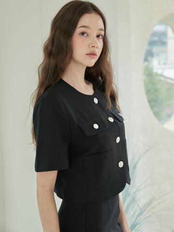 써머 크롭 싱글 자켓 블랙 [T42]