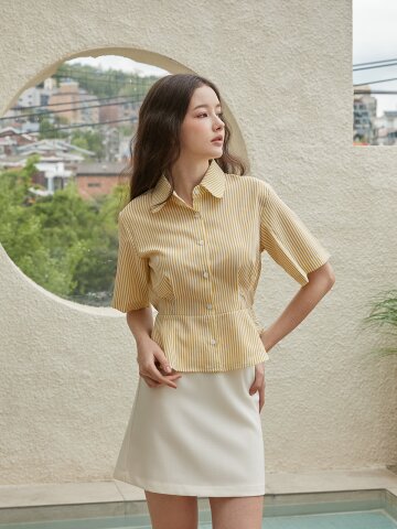 스트라이프 턱 셔츠 옐로우 [T42]