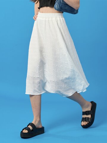 WOMEN 여름 플레어 마몽 주름 미디 롱치마 [WHITE] 롱스커트 ver.