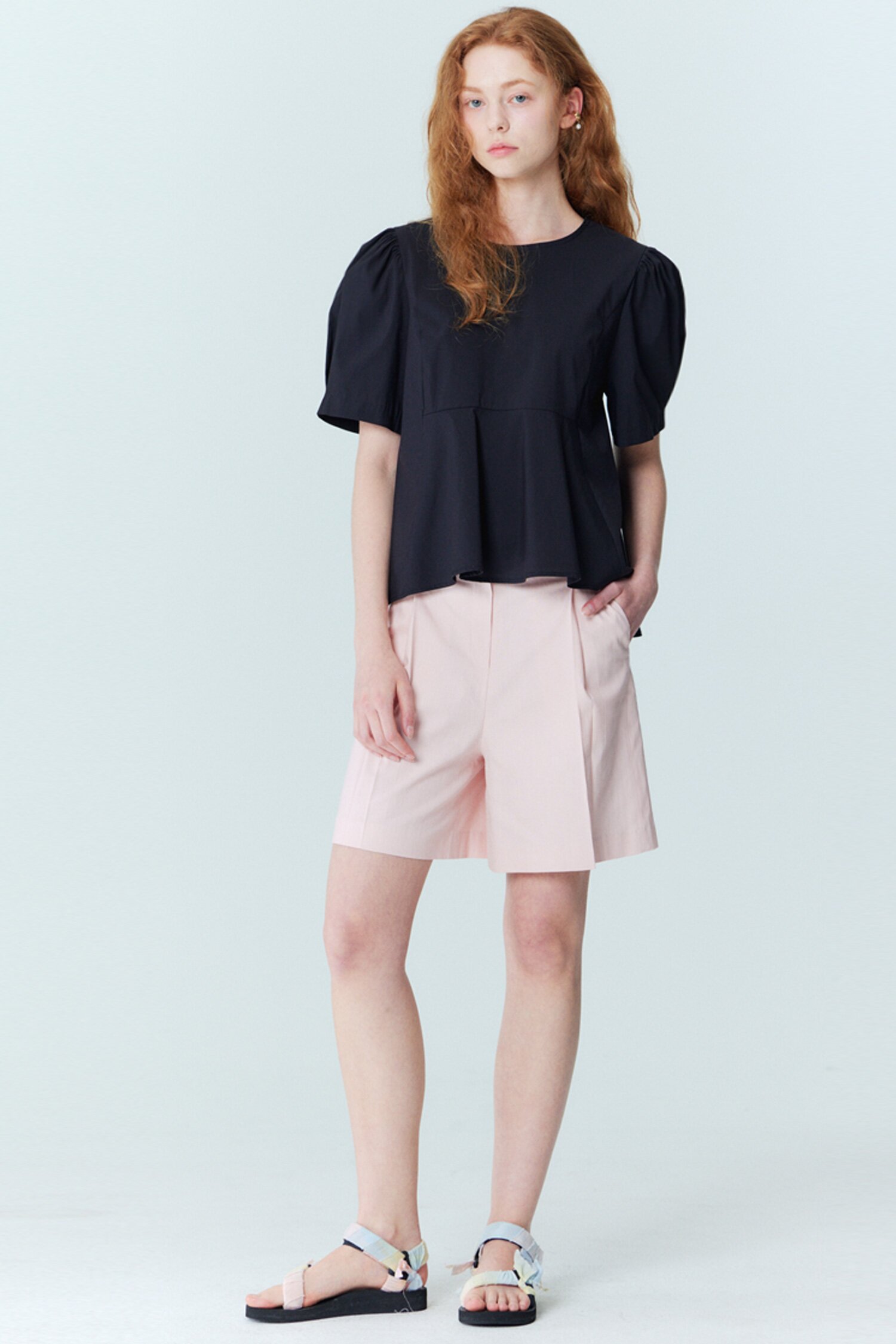 Back Ribbon Detail Peplum Blouse_Black