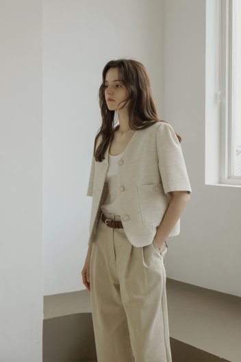 브이 하프 트위드자켓