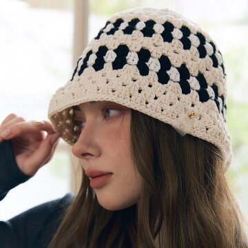 Big hound tooth crochet hat (빅 하운드투스 크로셰 햇) CH032WHBK