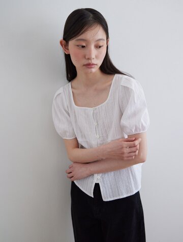 [6차] Tuck detail puff blouse_WHITE
