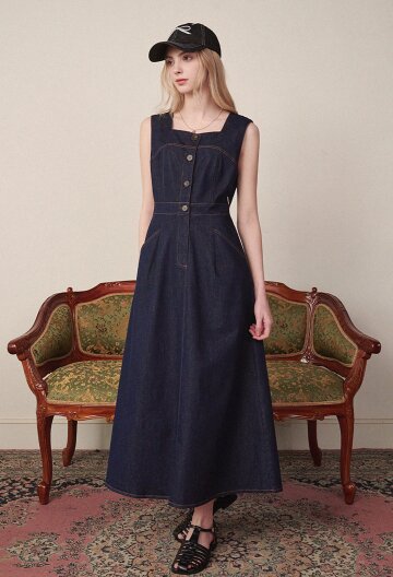 버베나 데님 롱 슬리브리스 드레스